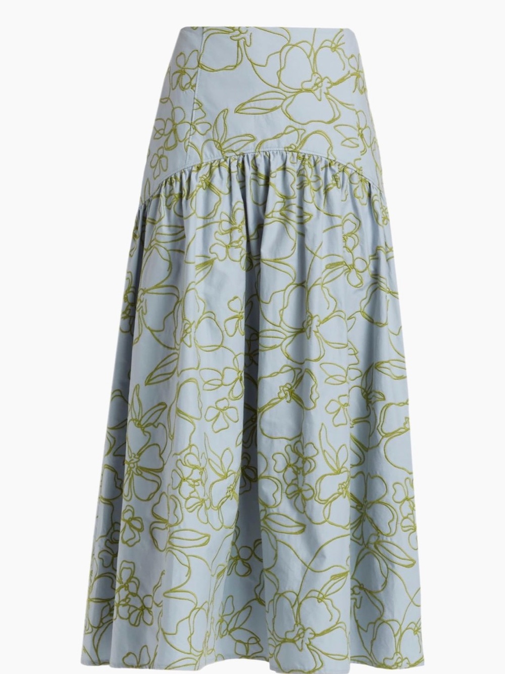 cinq a sept Light Blue Floral Tiered Midi Skirt